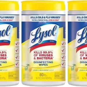 Lysol Disinfectant Wipes, 80 Count (Pack of 3)