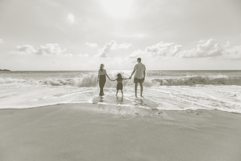 family at the beach, post-tsunami concerns