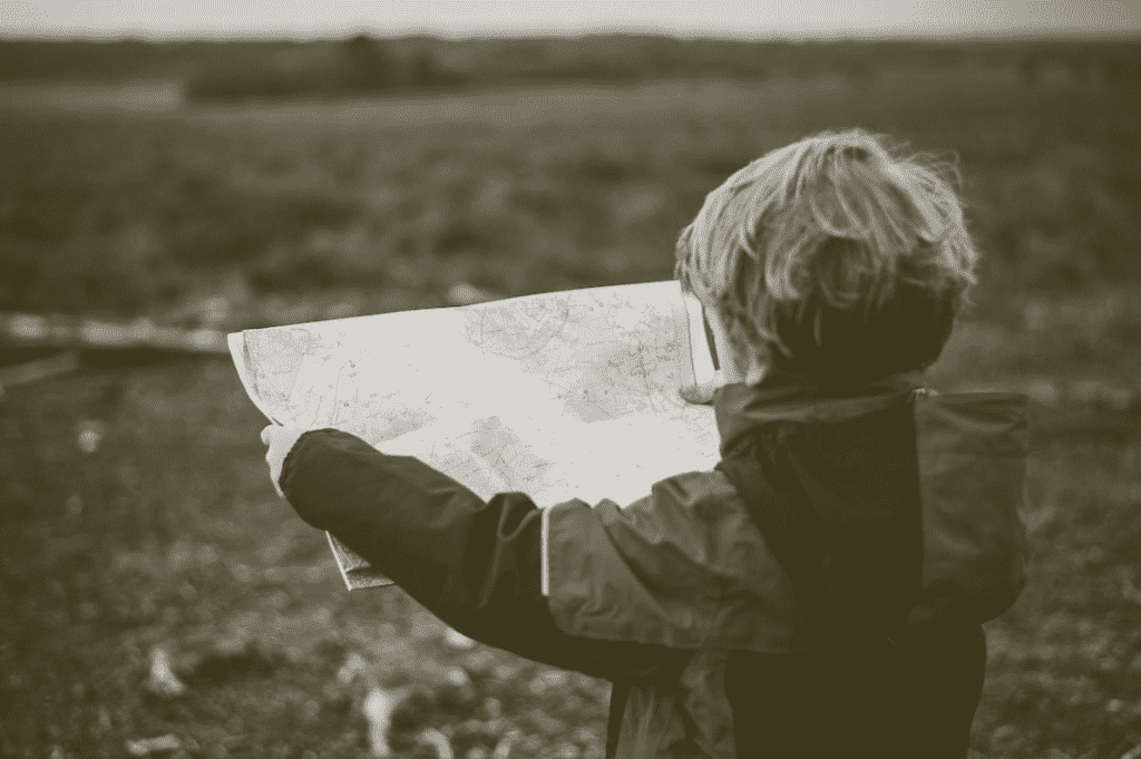 Child with map, flood preparedness