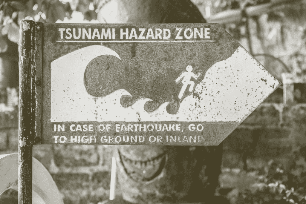 Tsunami hazard zone sign, family planning for a tsunami