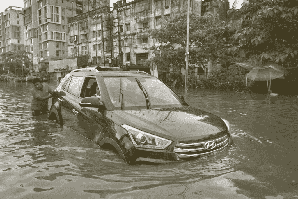 Car on a flooded street