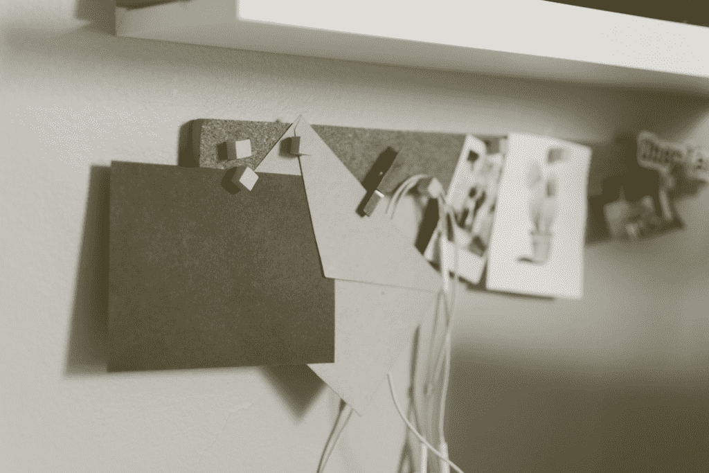Cork board with cards pinned