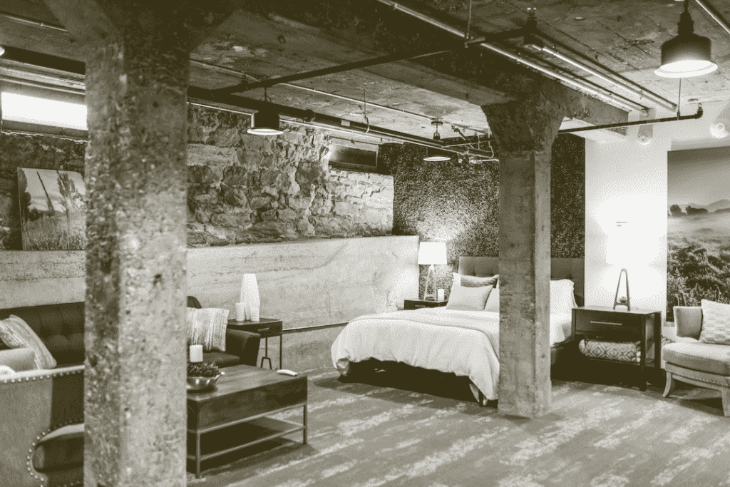 bedroom in a basement