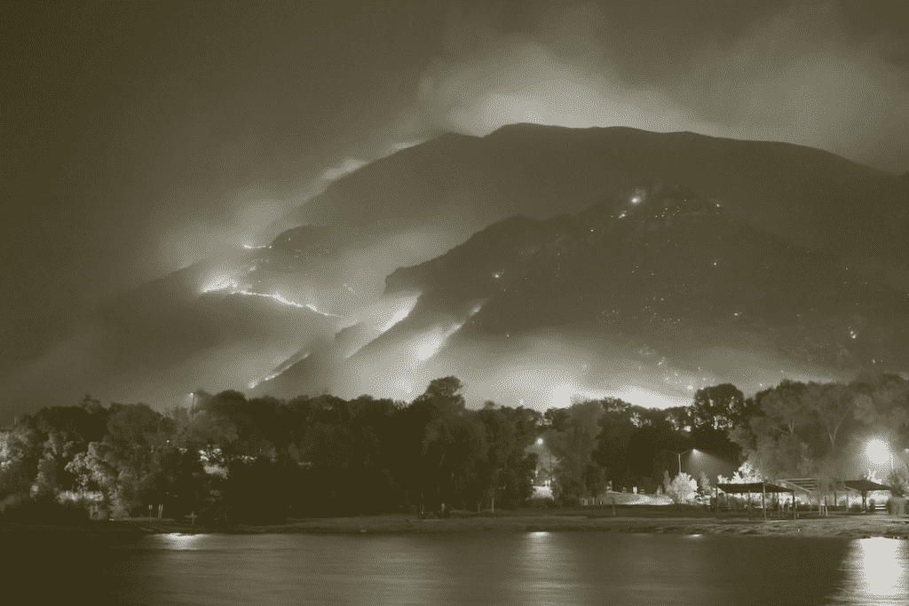 Smokey landscape with wildfire