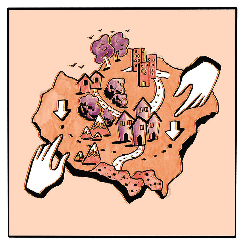 hands examining a map to find a meeting place