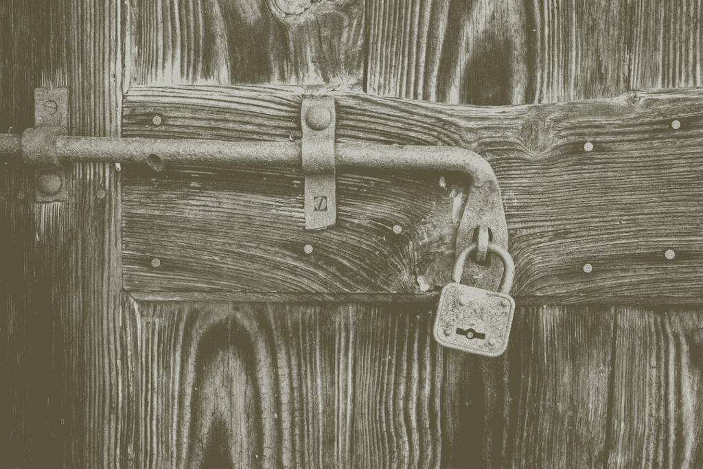 small lock on wooden door