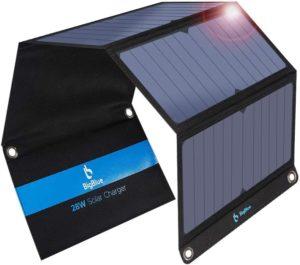 Foldable and portable design with four water-resistant solar panels Triple USB-A ports that can automatically detect and deliver optimal charging current Ammeter that shows the current generated by the solar panels Built-in pocket that can store your devices or cables while charging BigBlue 3 28W Solar Charger