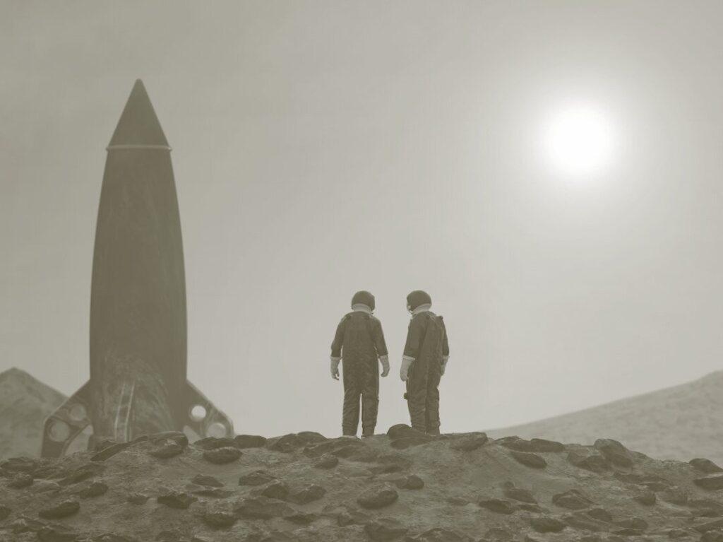 Astronauts and rocket ship