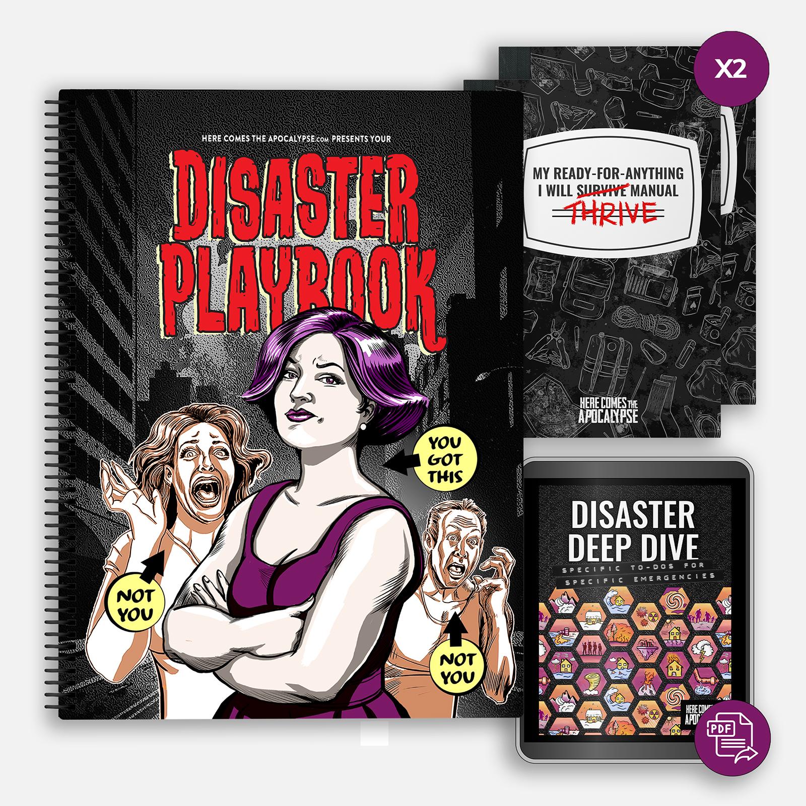 The Disaster Playbook with the Disaster Deep Dive and two copies of the I Will Thrive Manual