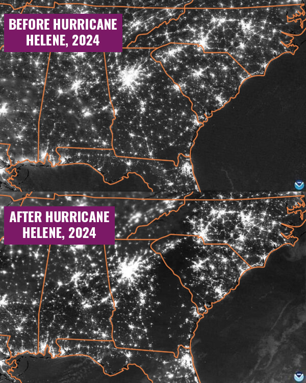 Power outage before and after hurricane Helene