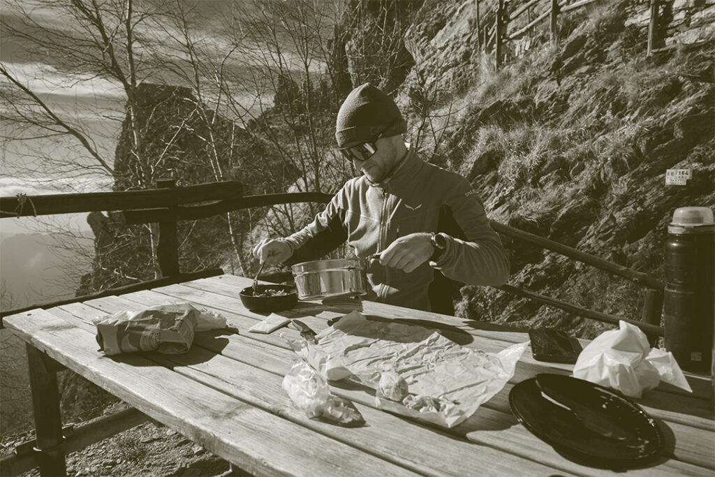 hiker cooking